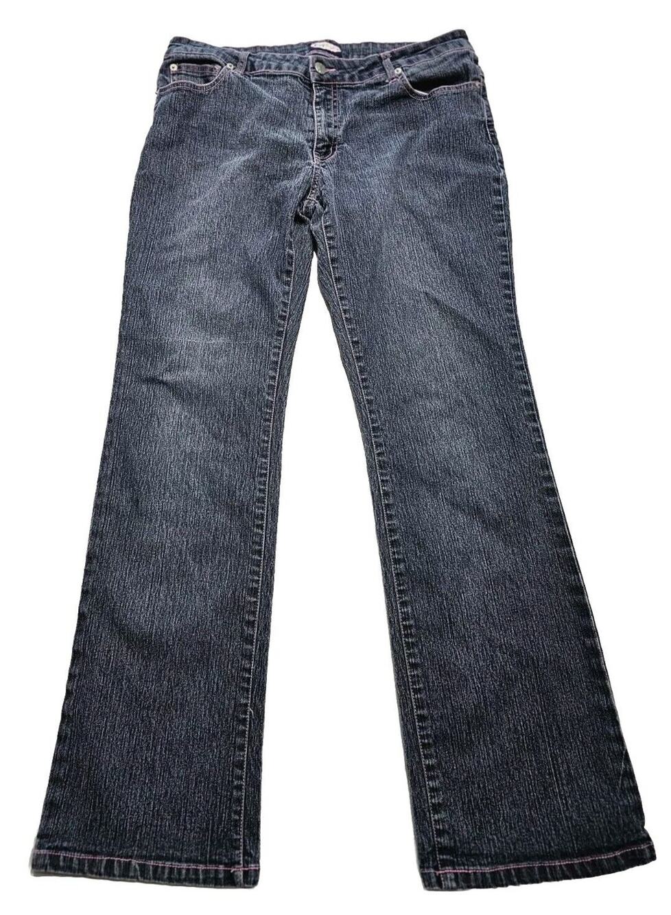 Y2K Zoey Beth Flare Jeans Womens Black Wash Pink Stitching 11/12 Emo Punk